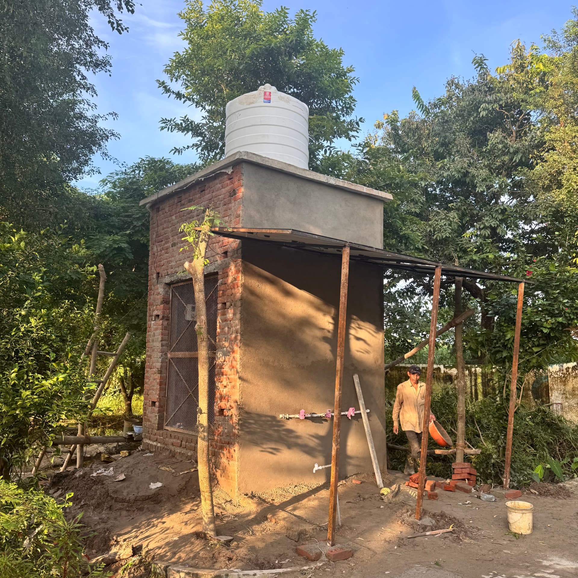 Overhead raw-water tank installed