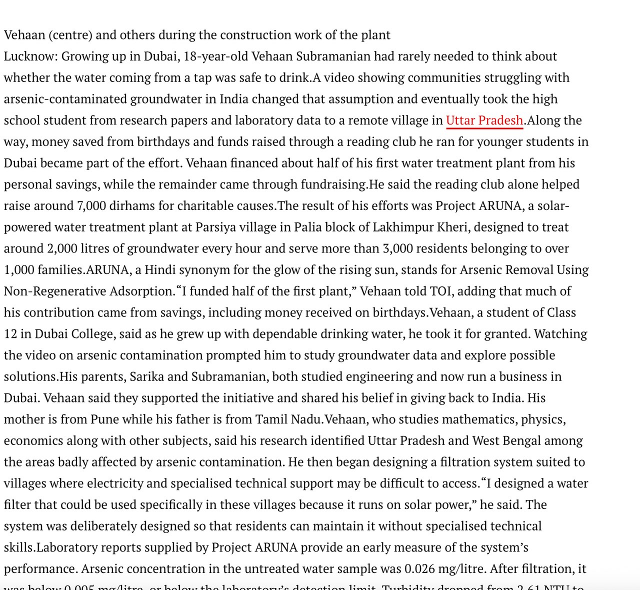 Article preview of Indmedia News coverage of Project ARUNA